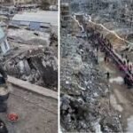 غزہ میں فلسطینی خاندان کا گھر کے ملبے پر روزہ افطار