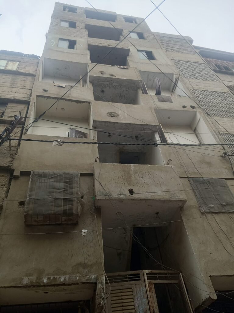 سندھ بلڈنگ، لیاقت آبادمیں بلند عمارتوں کے سائے تلے گنجان آبادی